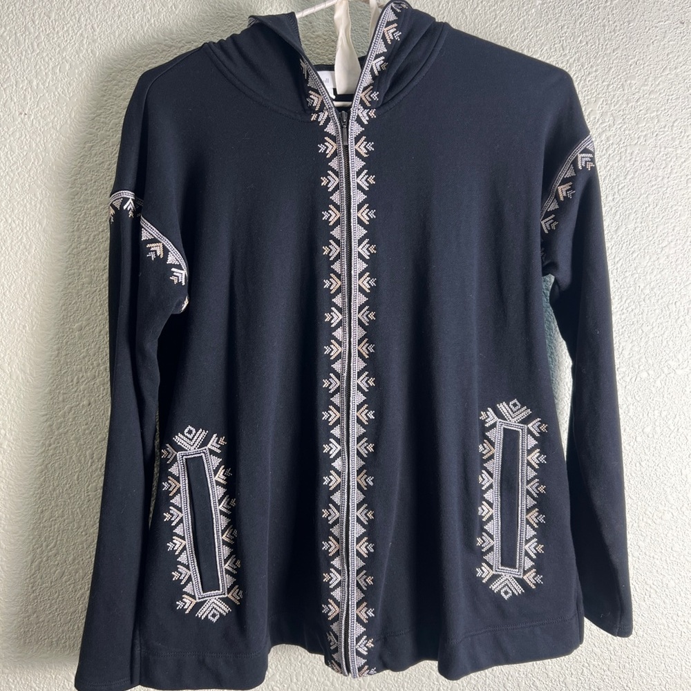 J. Jill Long Sleeve Hoodie Cotton Blend Cross Stitch Stretchy small